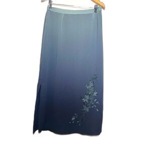Valerie Stevens Pure Silk Midi Maxi Skirt Size 16 W Gray Blue ombre Whimsygoth